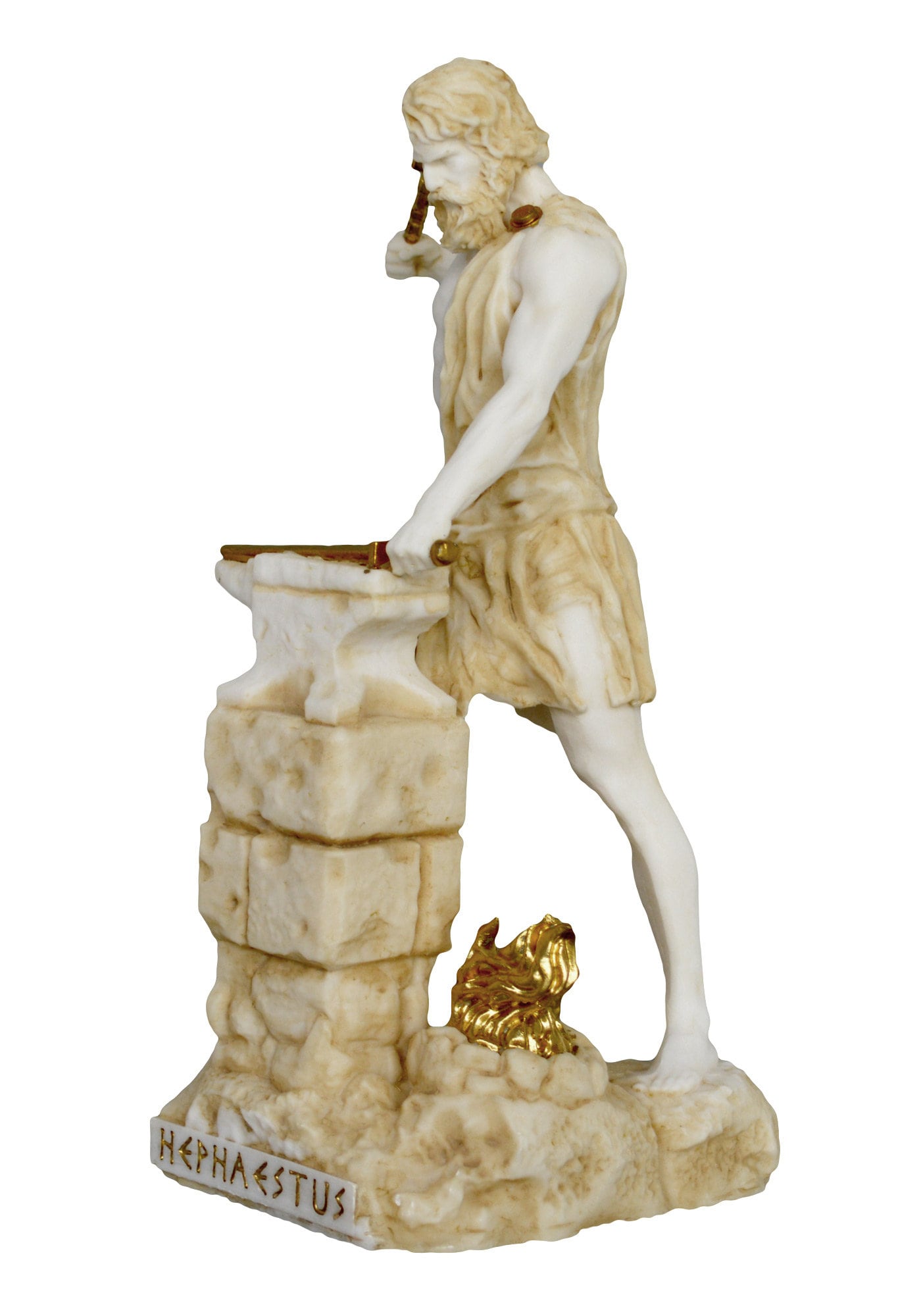 Hephaestus Vulcan - Greek Roman God of Blacksmiths, Metalworking, Craftsmen, Artisans, Fire and Volcanoes - Aged Alabaster