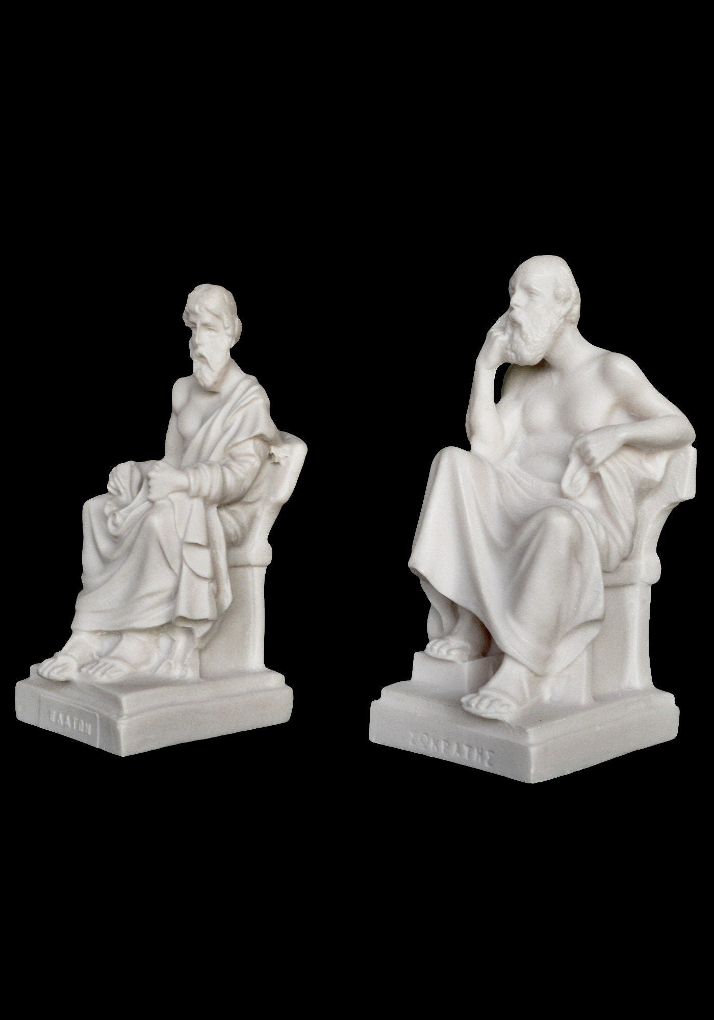 Socrates and Plato Set - Teacher and Student - Fathers of Western Philosophy - Alabaster Statues