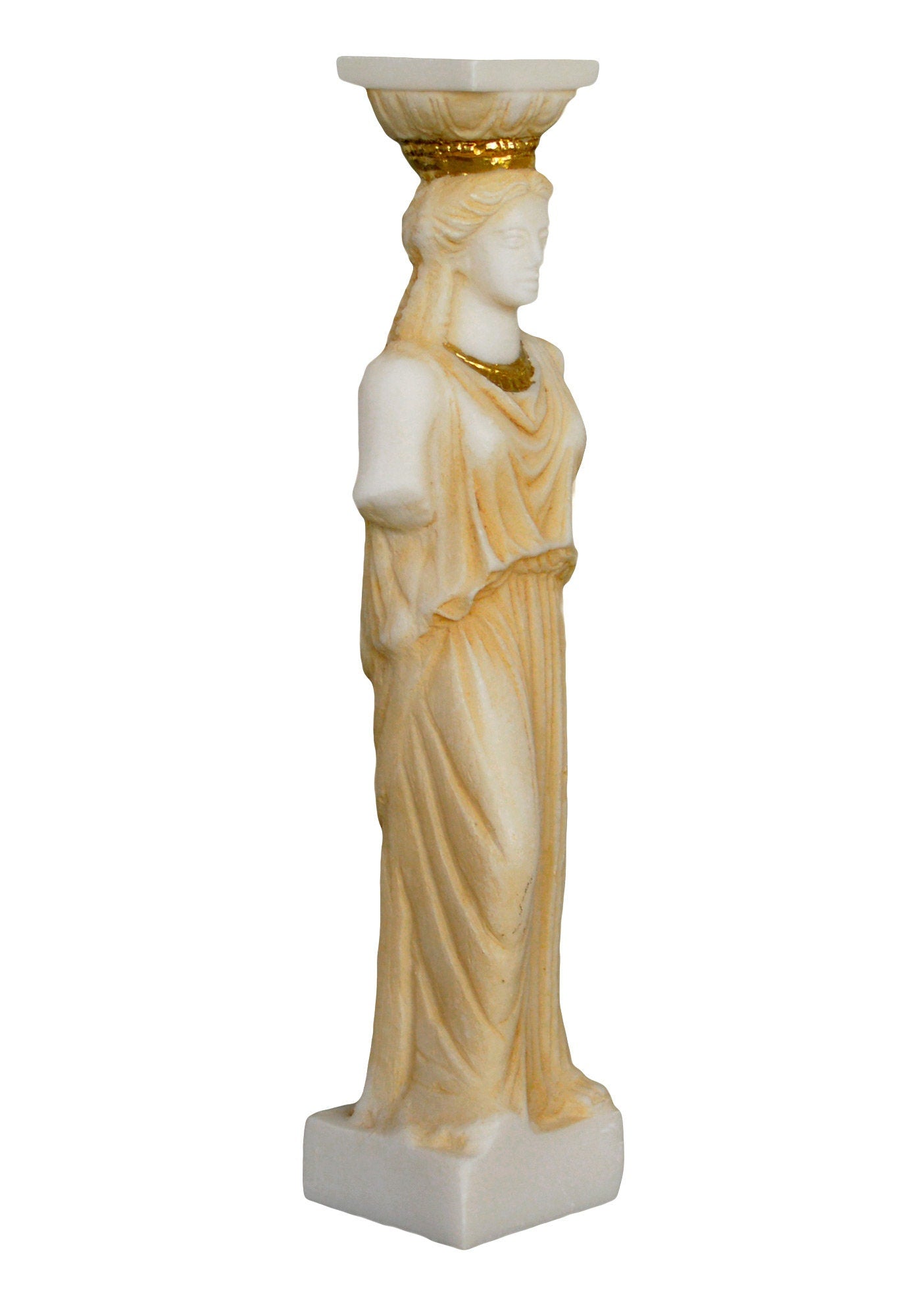 Caryatid - Maiden Young Female Figure - Erechtheion, Acropolis of Athens - Aged Alabaster Statue