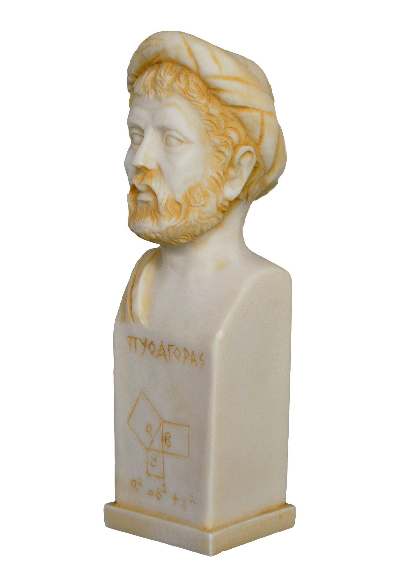 Pythagoras of Samos Bust -  570–495 BC - Ancient Greek Philosopher and Mathematician - Immortality of the Soul - Aged Alabaster Statue