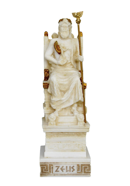 Zeus Jupiter - Greek Roman God of the Sky, Law and Order, Destiny and Fate - King of the Gods of Mount Olympus - Aged Alabaster Statue