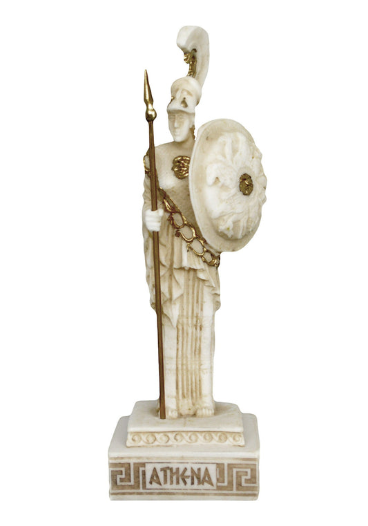 Athena Minerva - Greek Roman goddes of Wisdom, Strength, Strategy, Courage, Inspiration, Arts, Crafts, and Skill - Aged Alabaster Statue