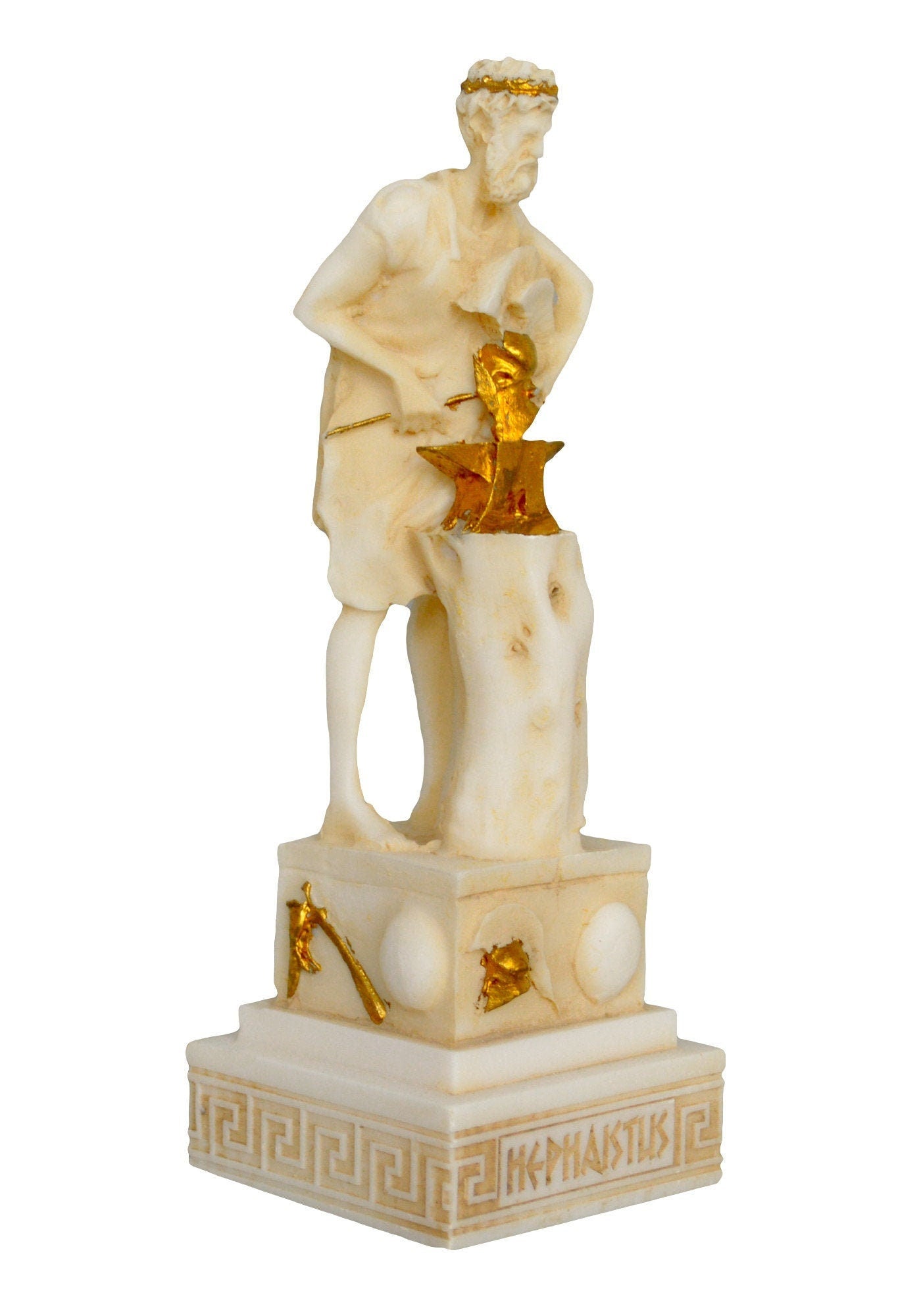 Hephaestus Vulcan - Greek Roman God of Blacksmiths, Metalworking, Craftsmen, Artisans, Fire and Volcanoes -  Aged Alabaster Statue