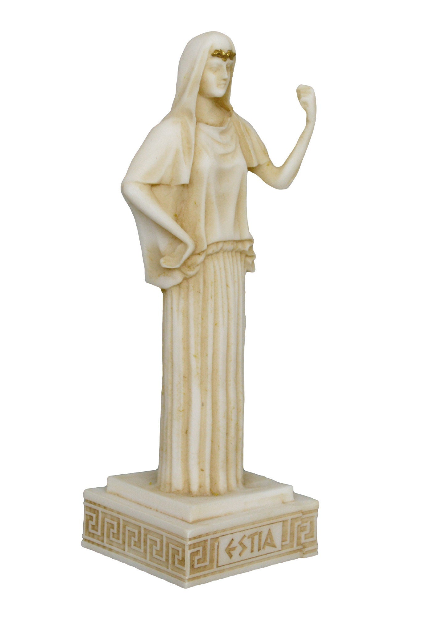 Hestia Vesta - Greek Roman virgin goddess of the hearth and the home - The first child of the Titans Cronus and Rhea - Aged Alabaster Statue