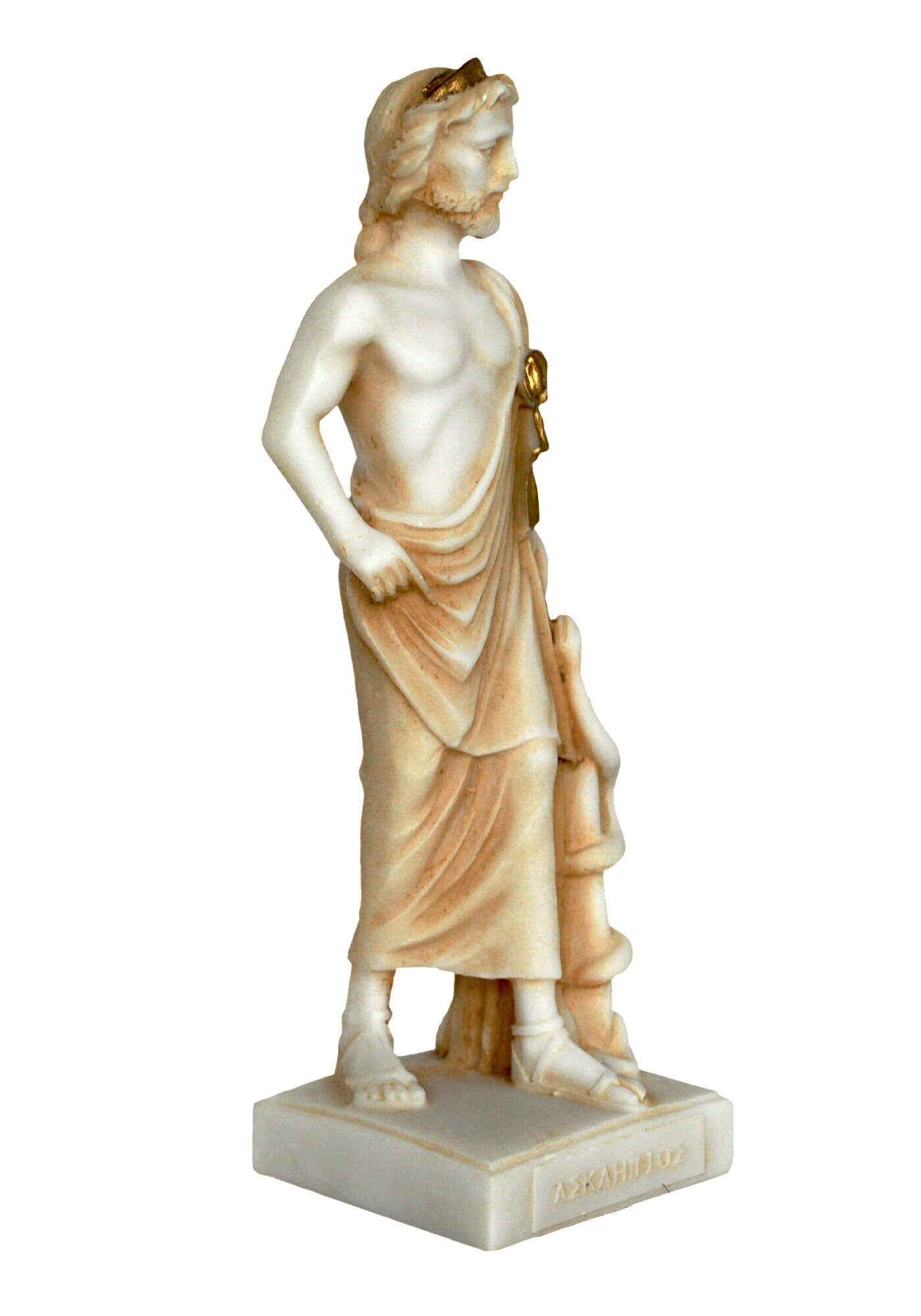 Asclepius - Hero - God of Medicine and Doctors - Wellness - Represents the Healing Aspect of the Medical Arts - Aged Alabaster statue