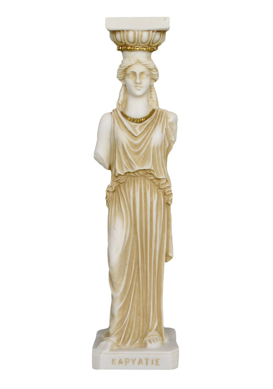 Caryatid - Maiden Young Female Figure -  Erechtheion, Acropolis of Athens - Aged Alabaster Sculpture Statue