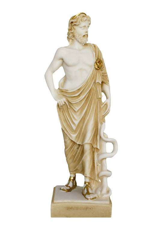 Asclepius - Ancient Greek Hero - God of Medicine and Doctors - Represents the Healing Aspect of the Medical Arts - Aged Alabaster Statue