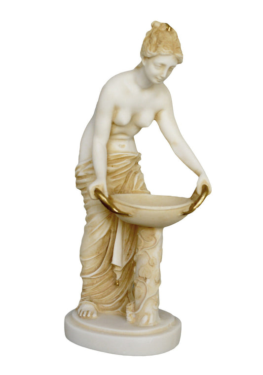 Hestia Vesta - Greek Roman Goddess of Hearth, Right Ordering of Domesticity, Family, Home and the State - Aged Alabaster Sculpture