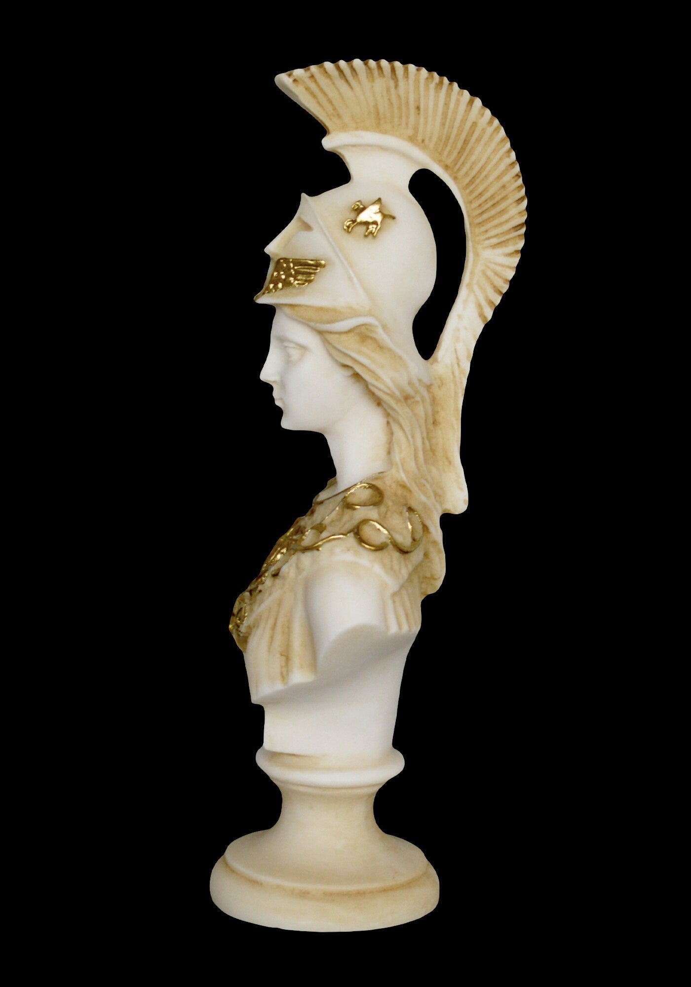 Athena Minerva Bust - Greek Roman Goddes of Wisdom, Strength, Strategy, Courage, Inspiration, Arts, Crafts - Aged Alabaster Statue