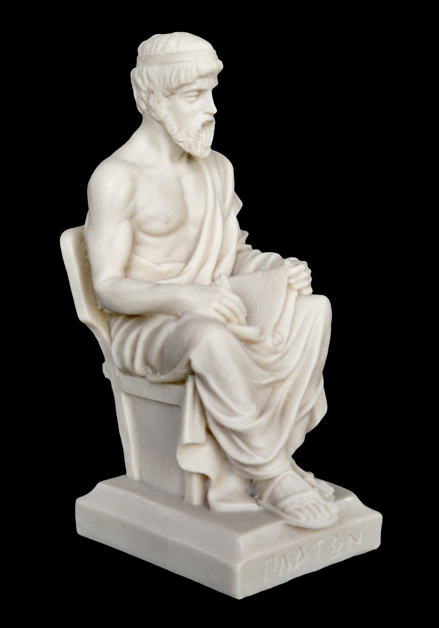 Plato - The pre-eminent Greek philosopher, known for his Dialogues and for founding his Academy in Athens - Alabaster Sculpture