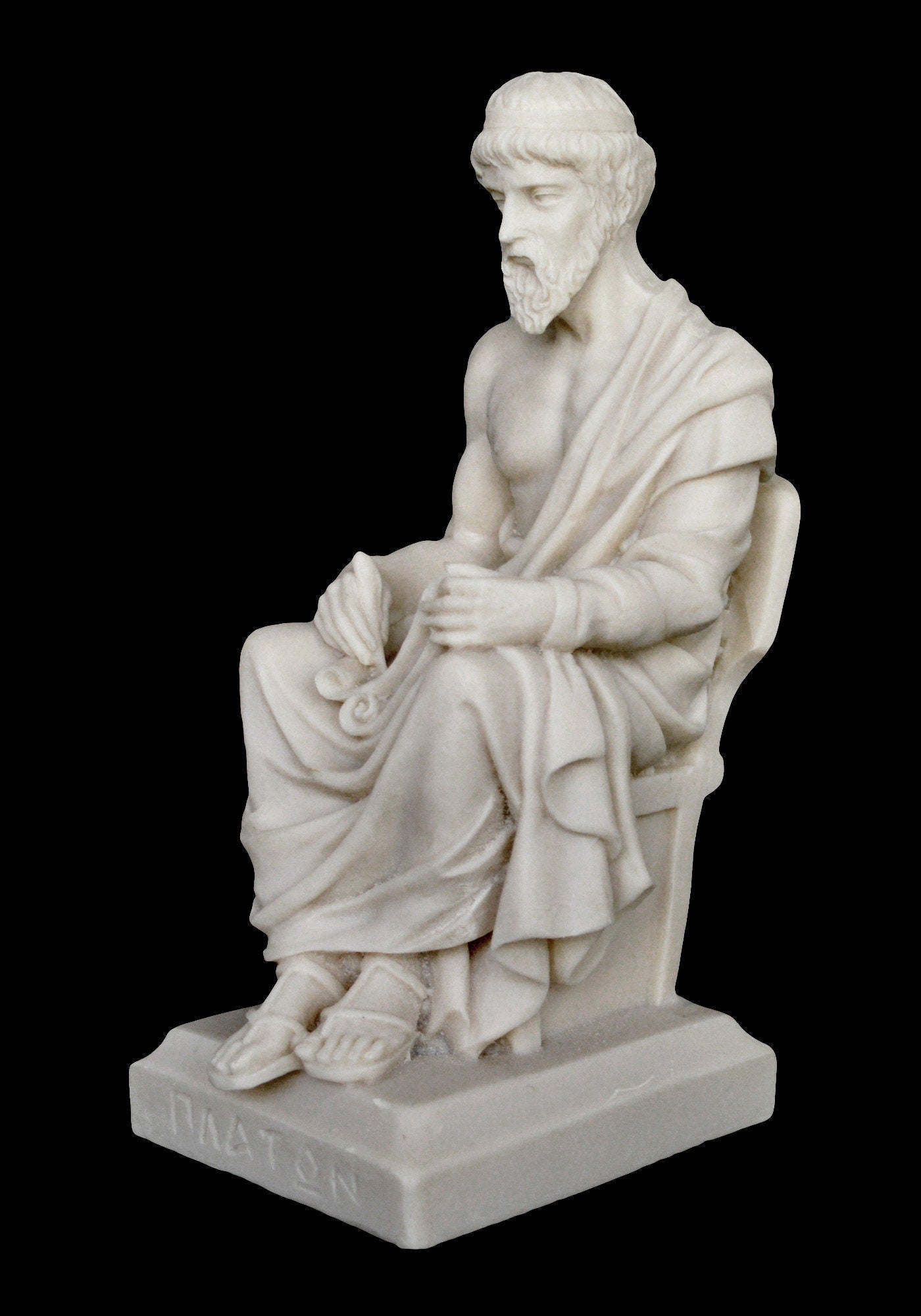 Plato - The pre-eminent Greek philosopher, known for his Dialogues and for founding his Academy in Athens - Alabaster Sculpture