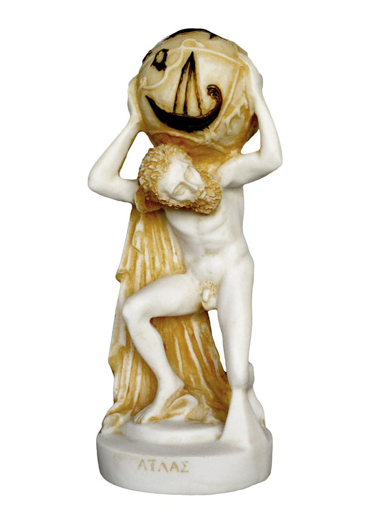 Atlas holding Heavens - Titanomachy,  Astronomy - aged alabaster statue Sculpture