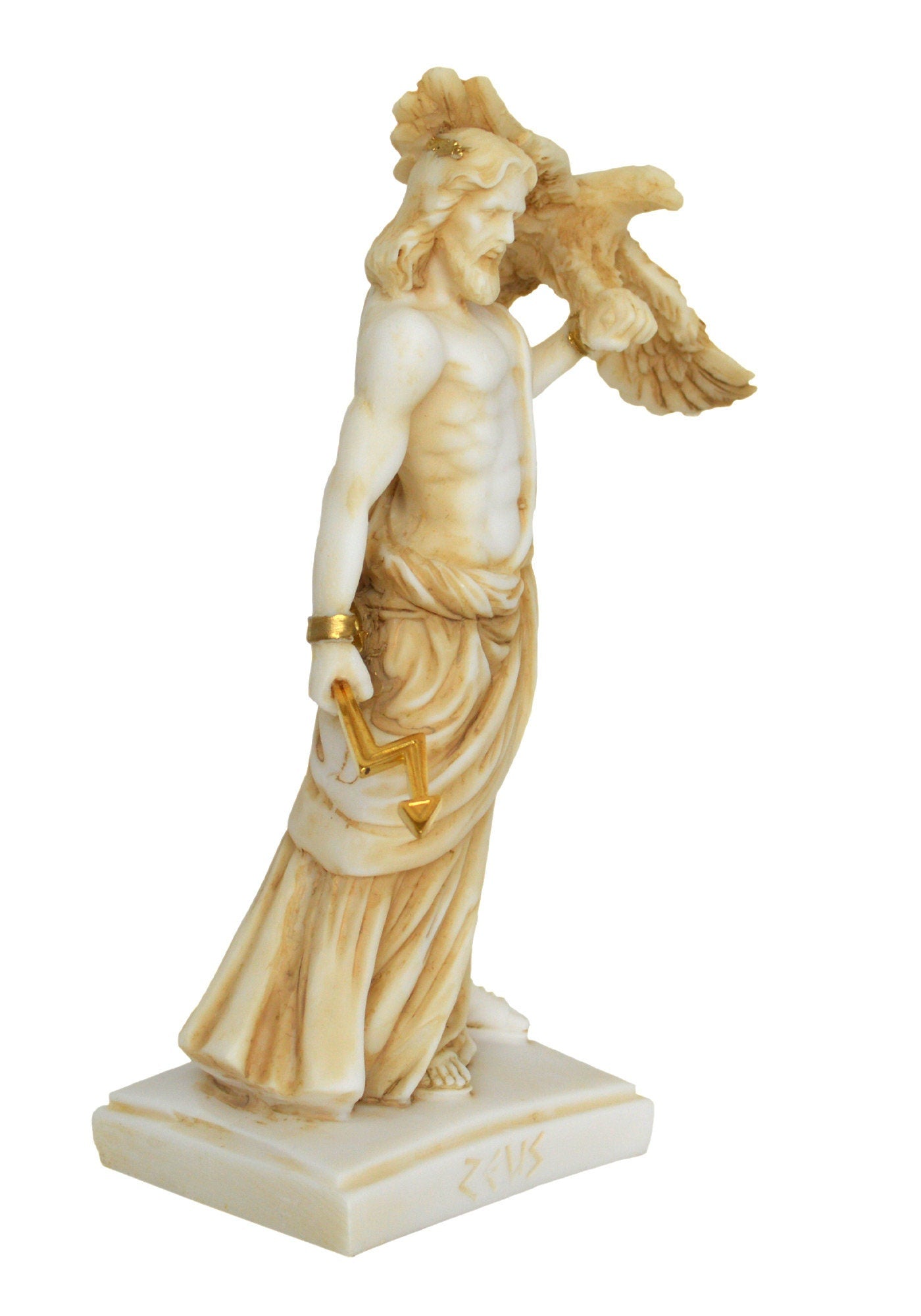 Zeus Jupiter- Greek Roman King of all Gods of Mount Olympus - Ruler of Sky, Lightning and Thunder - Heaven and Earth - Aged Alabaster Statue