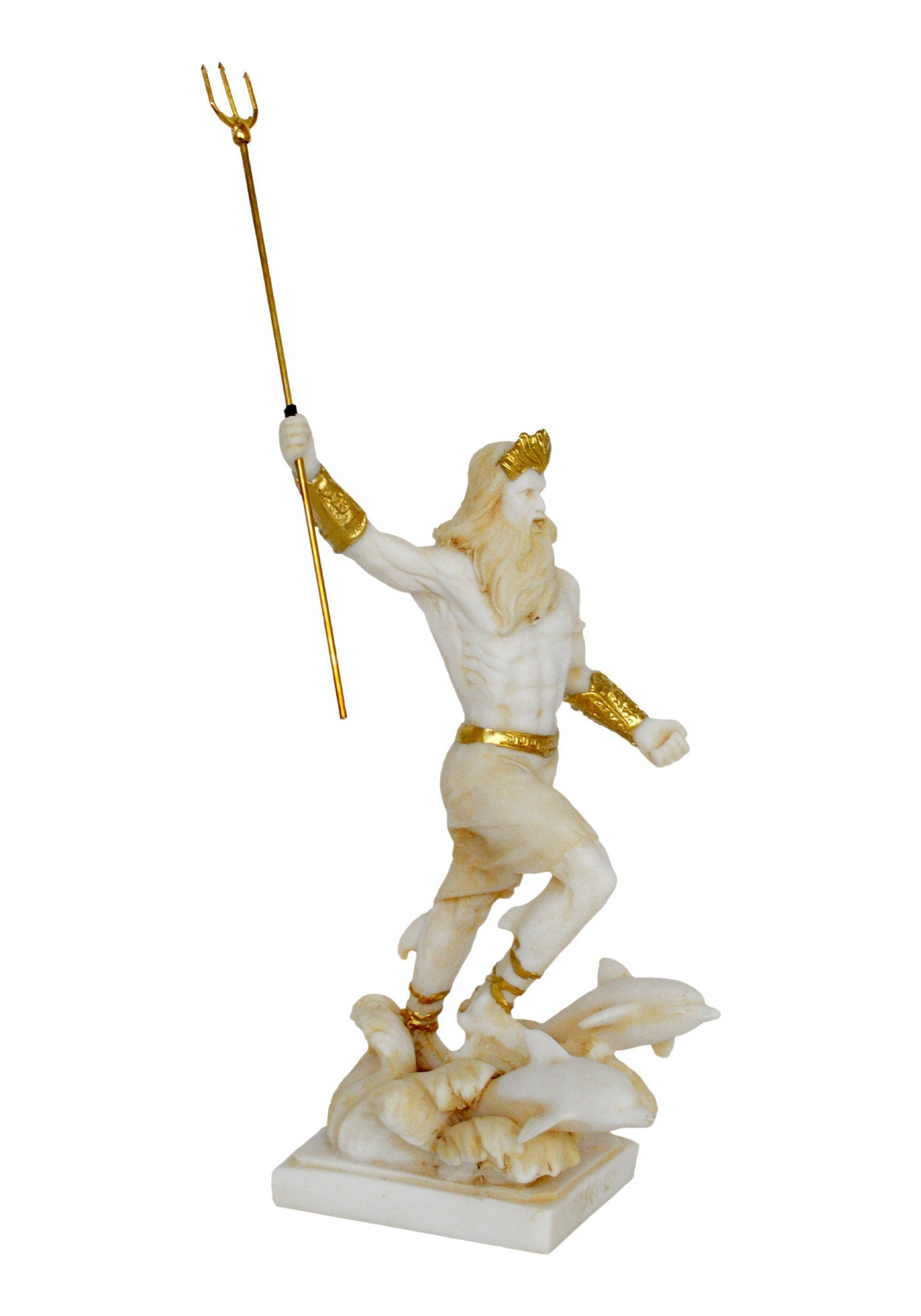 Poseidon Neptune - Greek Roman God of the Sea, Storms, Earthquakes and Horses - Amphitrite - Aged Alabaster Statue