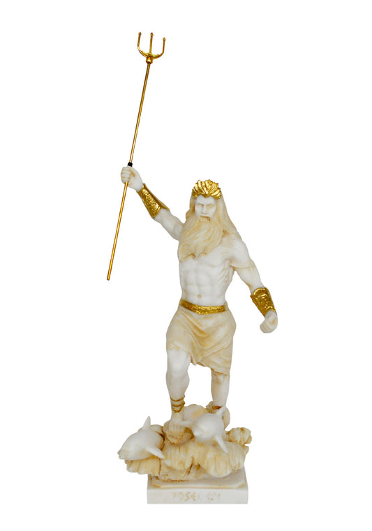 Poseidon Neptune - Greek Roman God of the Sea, Storms, Earthquakes and Horses - Amphitrite - Aged Alabaster Statue