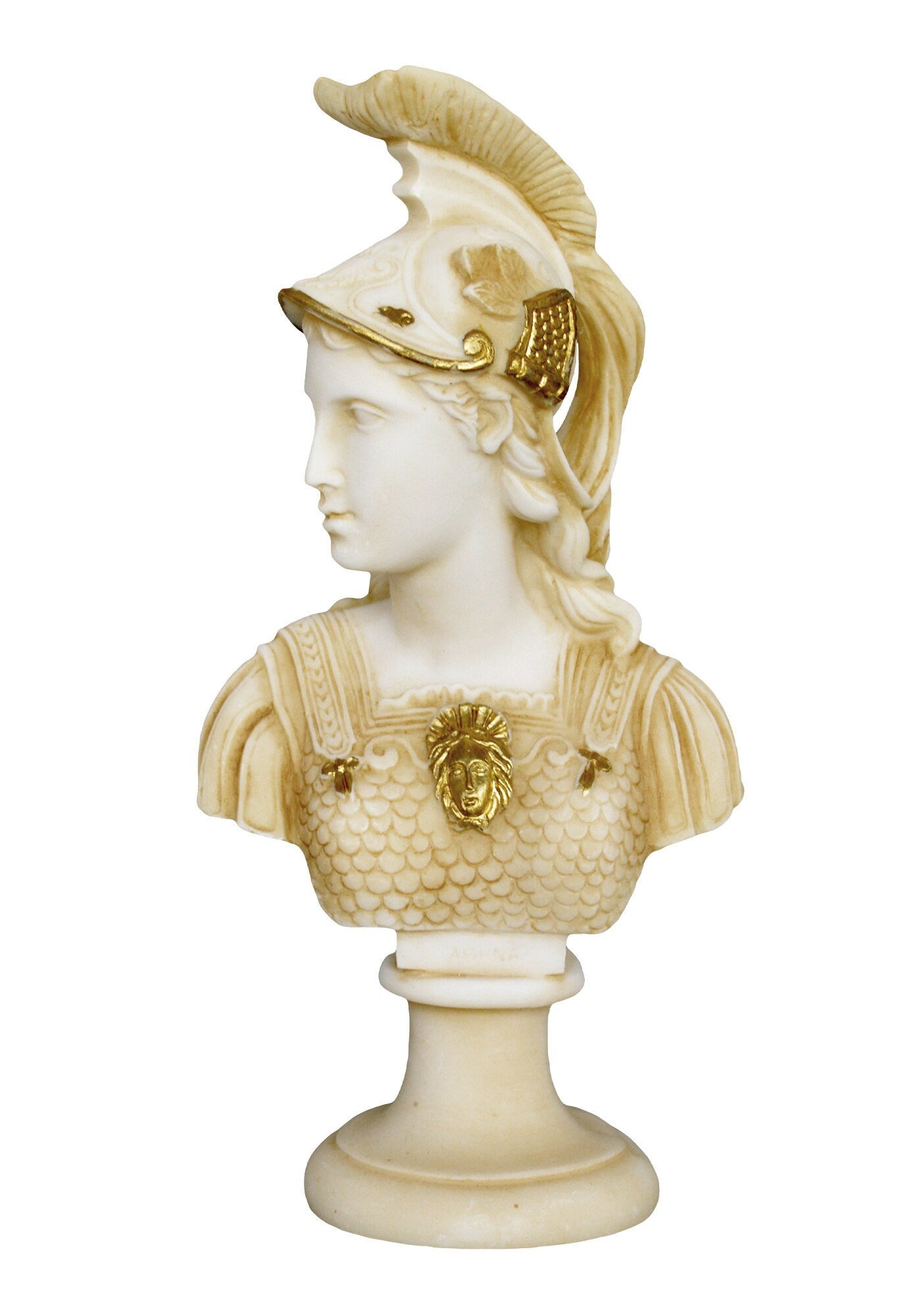 Athena Minerva Bust - Greek Roman Goddes of Wisdom, Strength, Strategy, Courage, Inspiration, Arts, Crafts, and Skill - Aged Alabaster