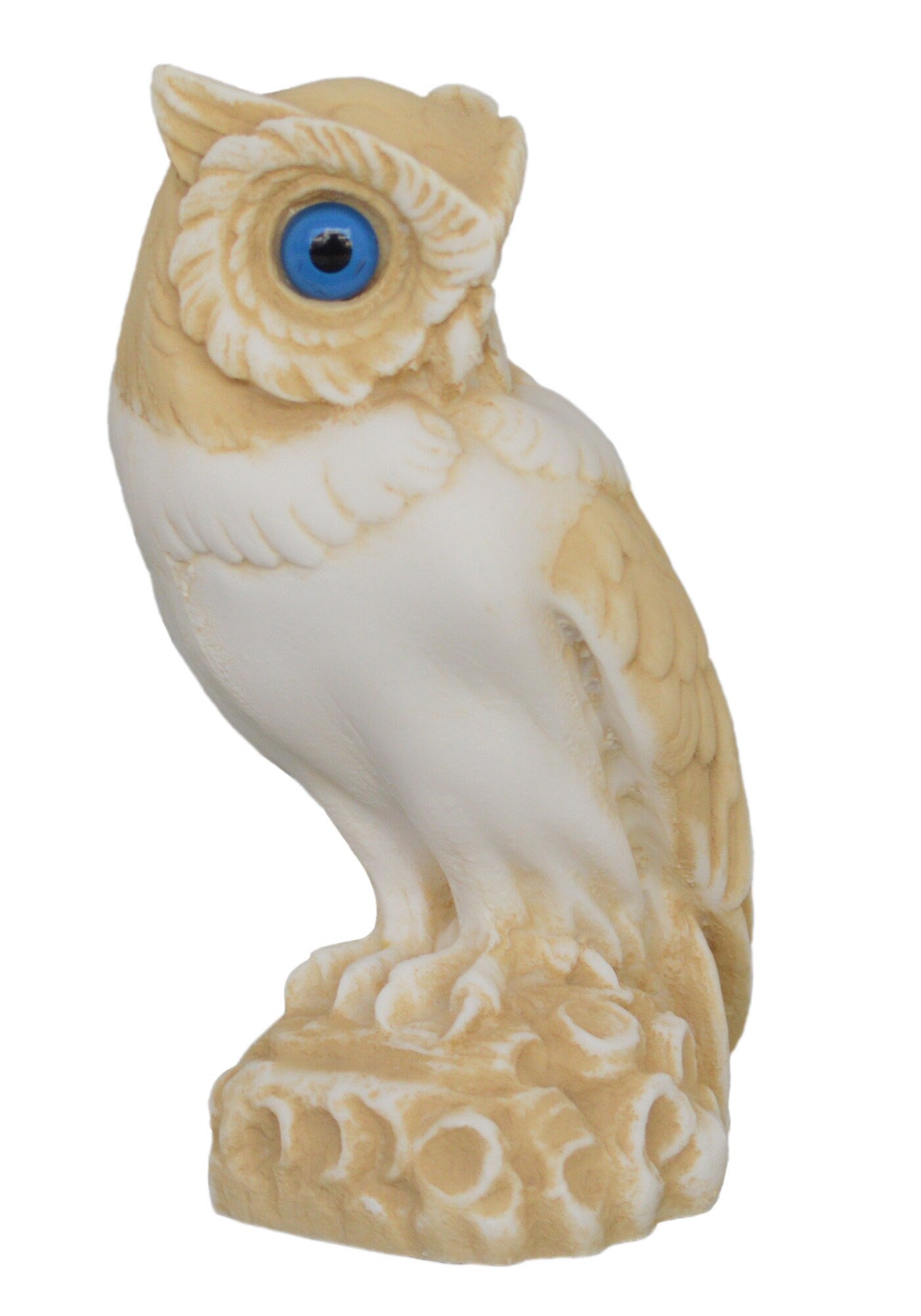 Owl - Ancient Greek Symbol of Wealth, Prosperity, Wisdom, Good Luck and Fortune - Aged Alabaster Sculpture