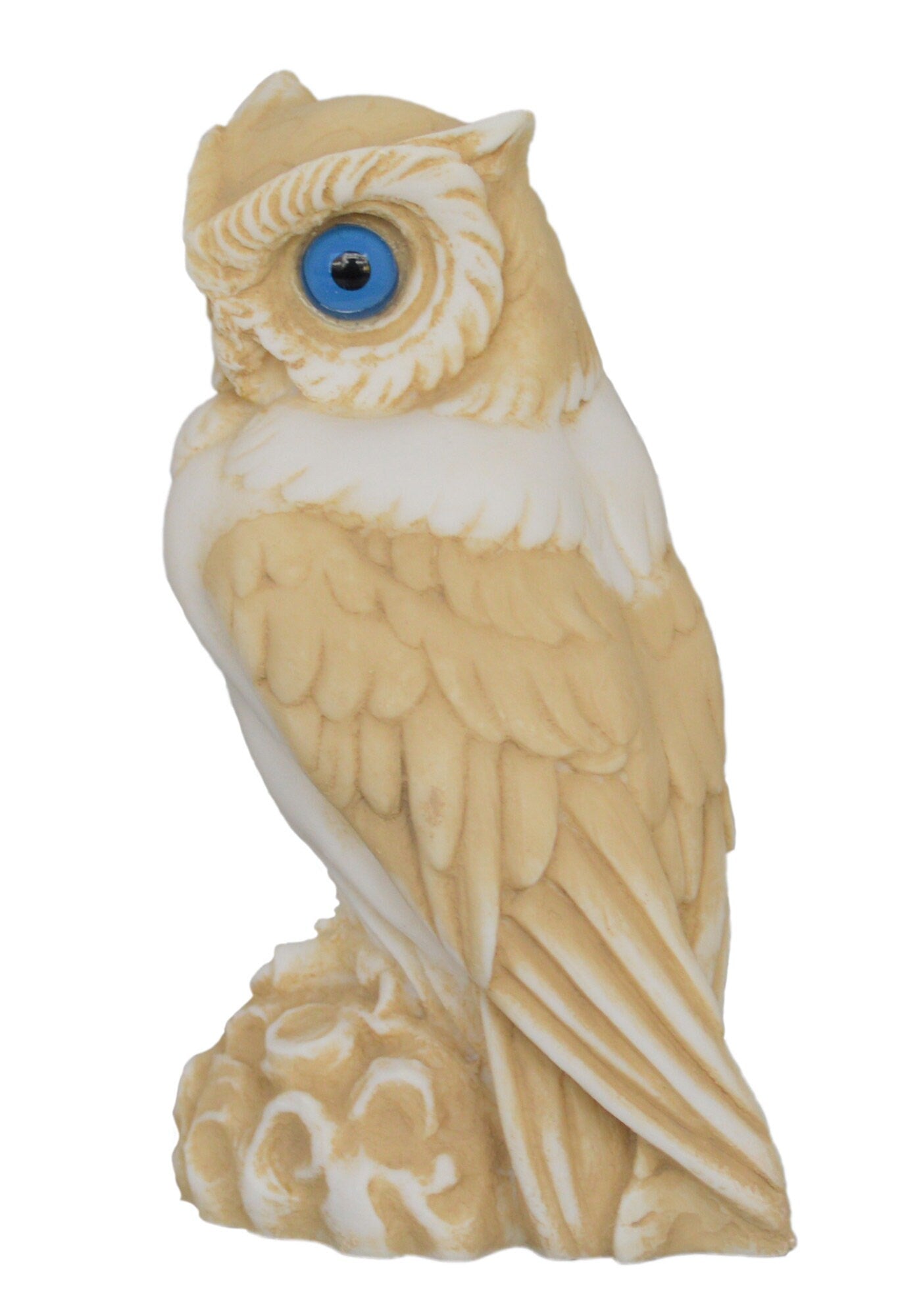 Owl - Ancient Greek Symbol of Wealth, Prosperity, Wisdom, Good Luck and Fortune - Aged Alabaster Sculpture