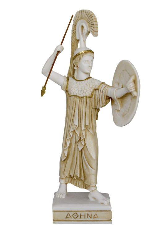 Athena Minerva - Greek Roman Goddess of Wisdom, Strength, Strategy, Courage, Inspiration, Arts, Crafts, and Skill - Aged Alabaster Statue