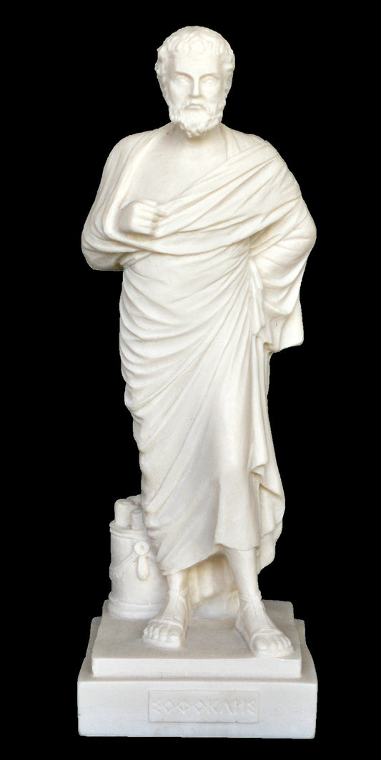 Sophocles - Ancient Greek Tragic Poet - 496-406 BC - Oedipus and Antigone - Alabaster Statue Sculpture