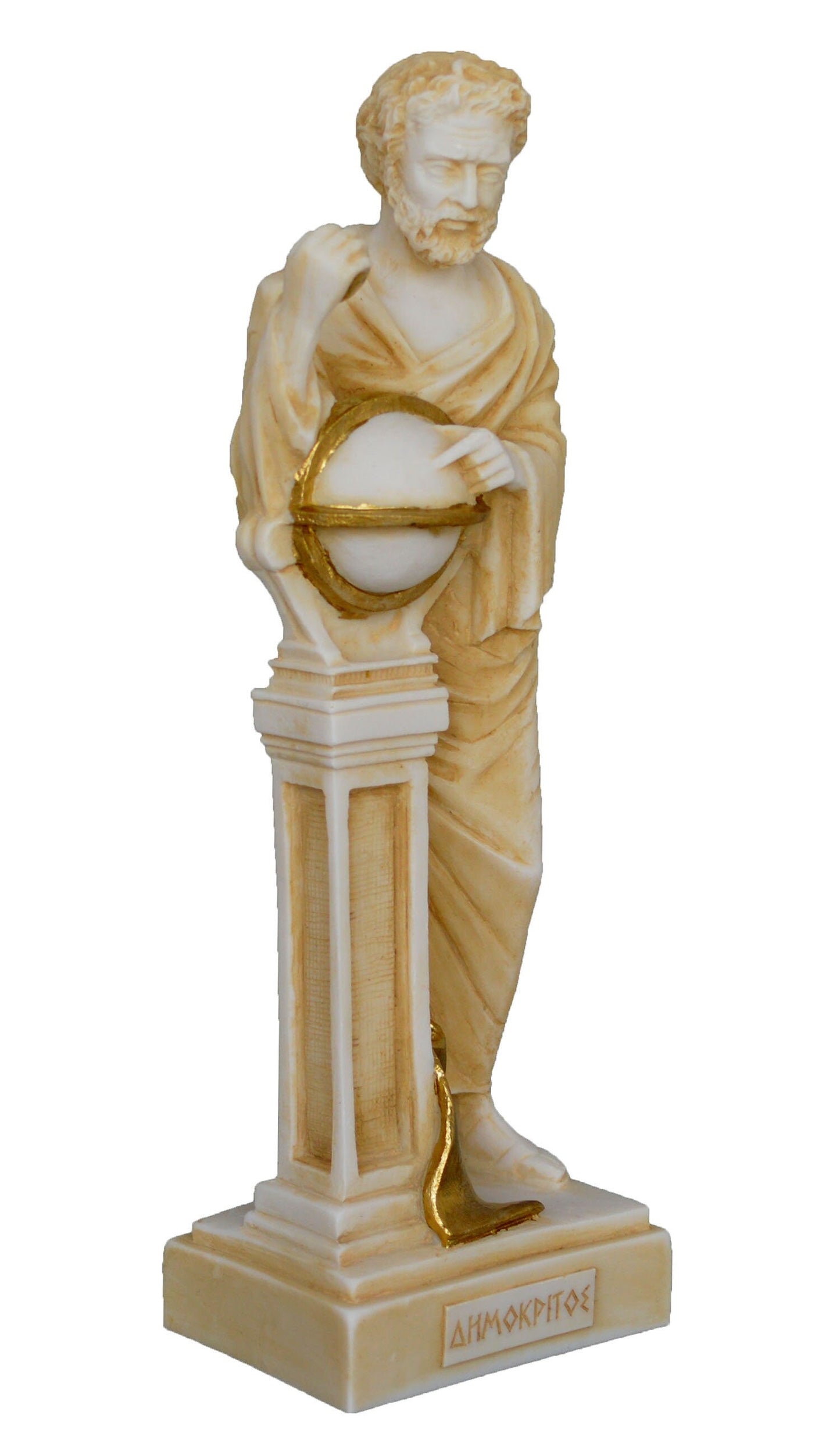 Democritus - Ancient Greek Philosopher, Scientist - Atomic Theory of the Universe - Aged Alabaster Statue