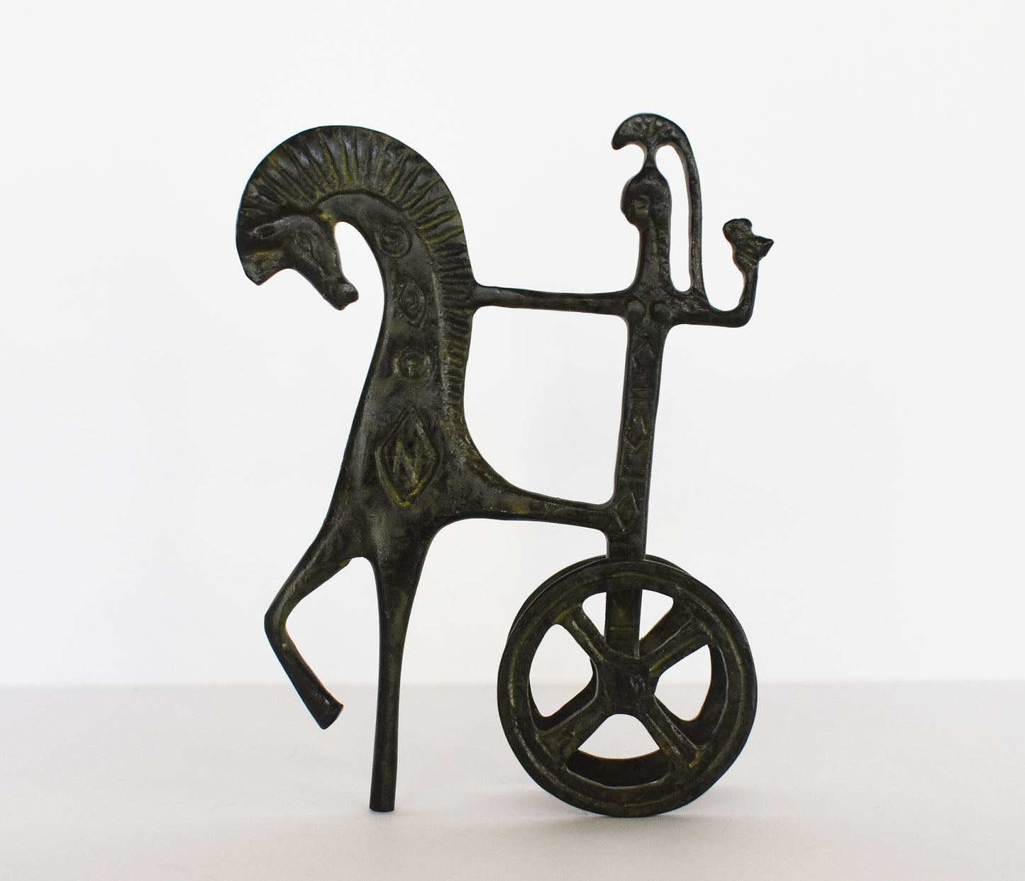 Ancient  Greek Chariot - Goddess Athena Holding an Owl - pure Bronze Sculpture