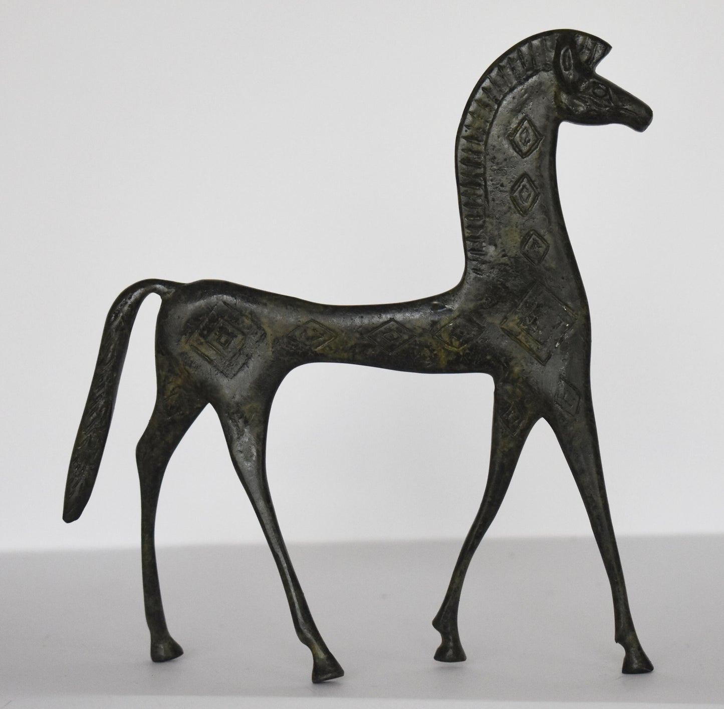 Ancient Greek Horse - pure Bronze Sculpture - Meander Design - Symbol of Wealth and Prosperity