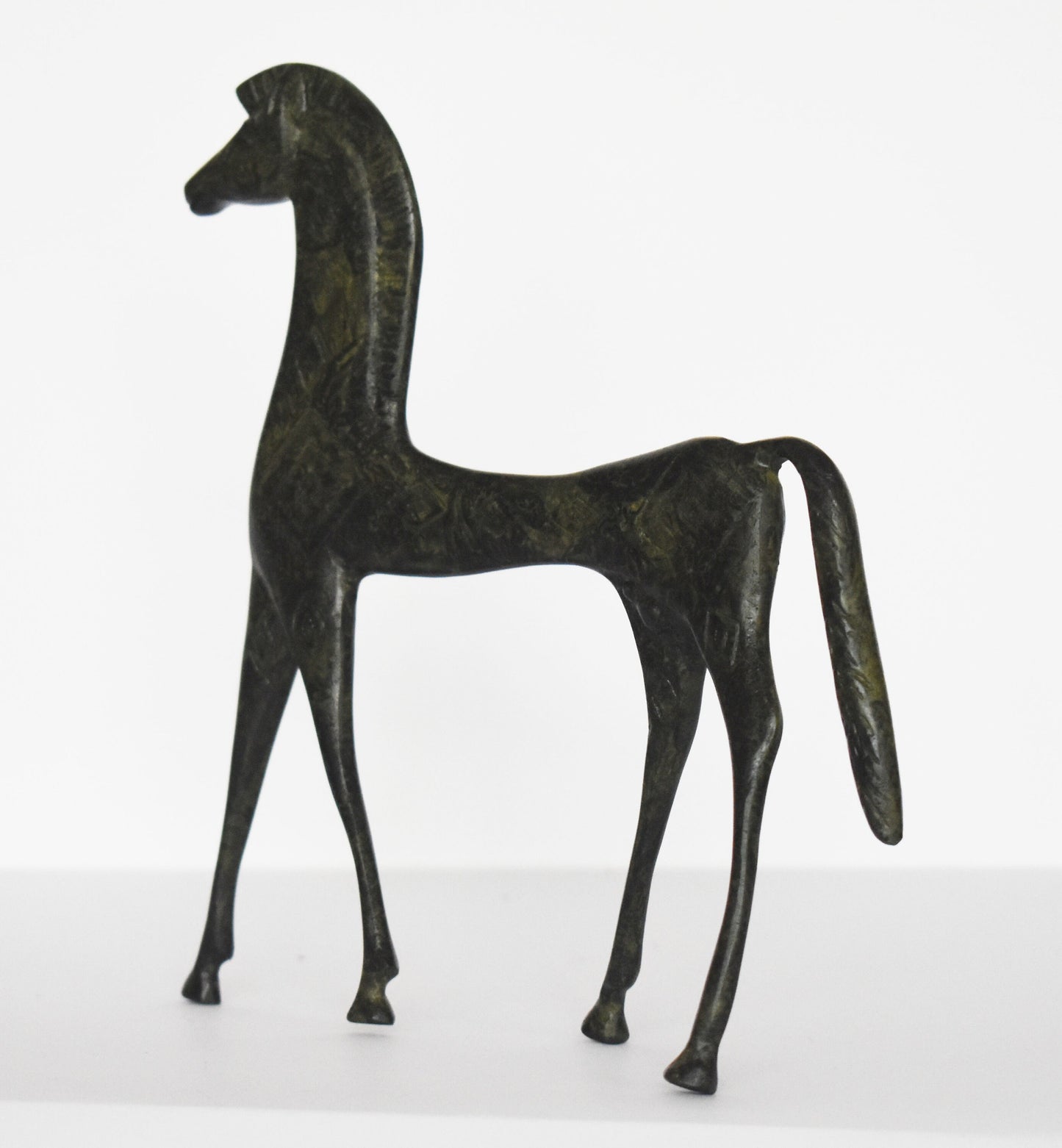 Ancient Greek Horse - pure Bronze Sculpture - Meander Design - Symbol of Wealth and Prosperity