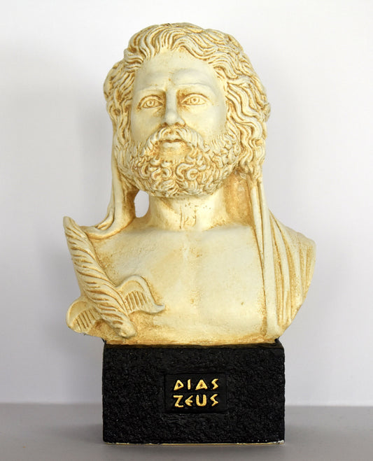 Zeus Jupiter sculpture - Greek Roman God of Sky and Thunder  - museum reproduction - head bust