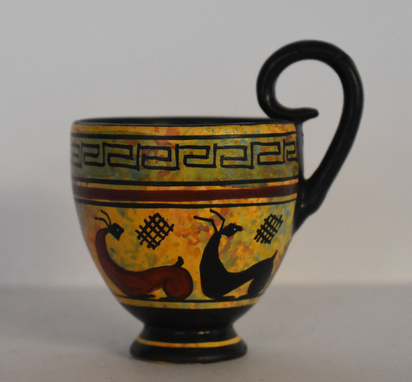 Ancient Greek vase with animals - Miniature Ceramic piece - Geometric Period - Handmade in Greece