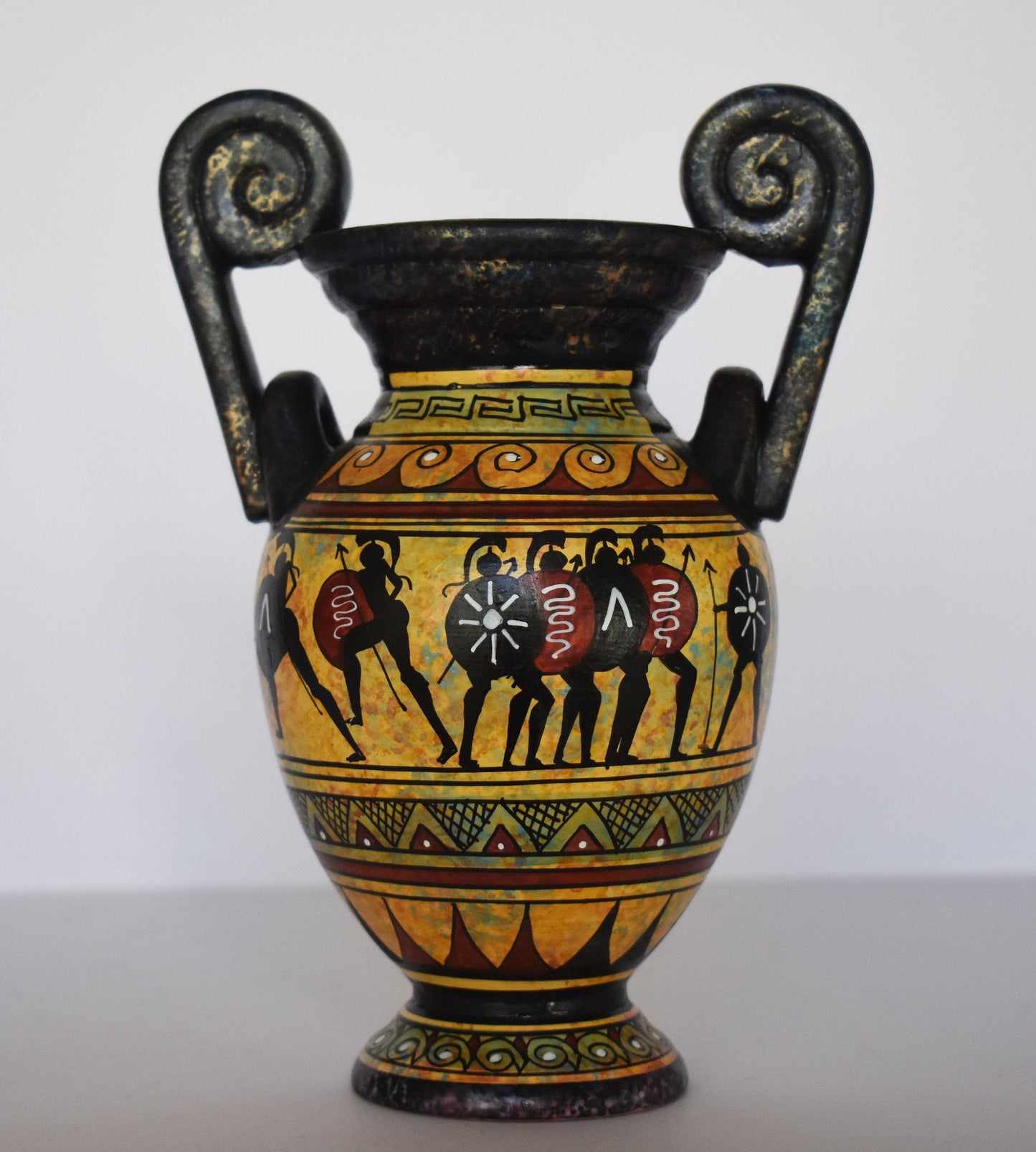 Ancient Greek vase - warriors - Ceramic piece - Geometric Period - Handmade in Greece