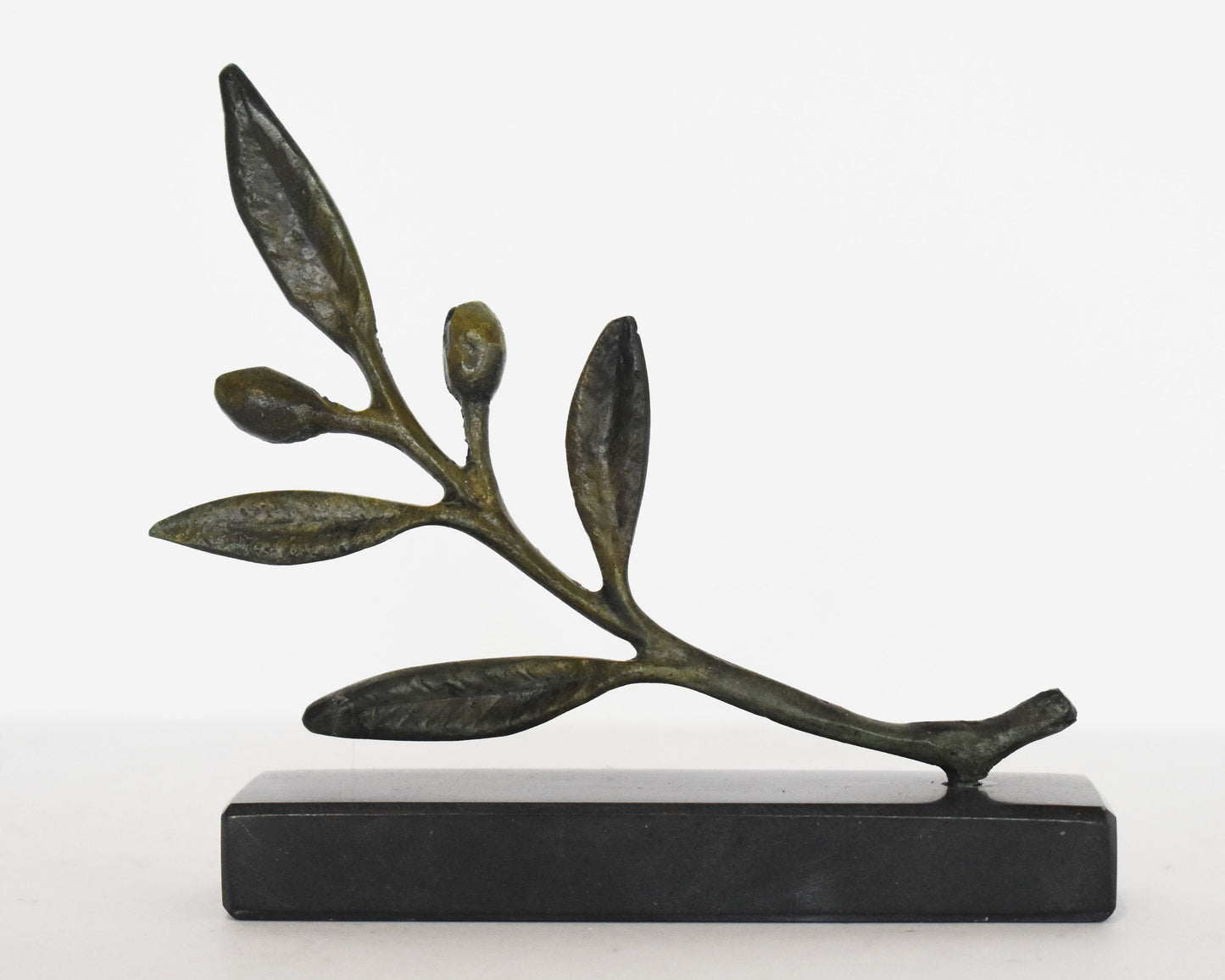 Olive branch - ancient Greek miniature reproduction with marble base  - pure bronze  artifact
