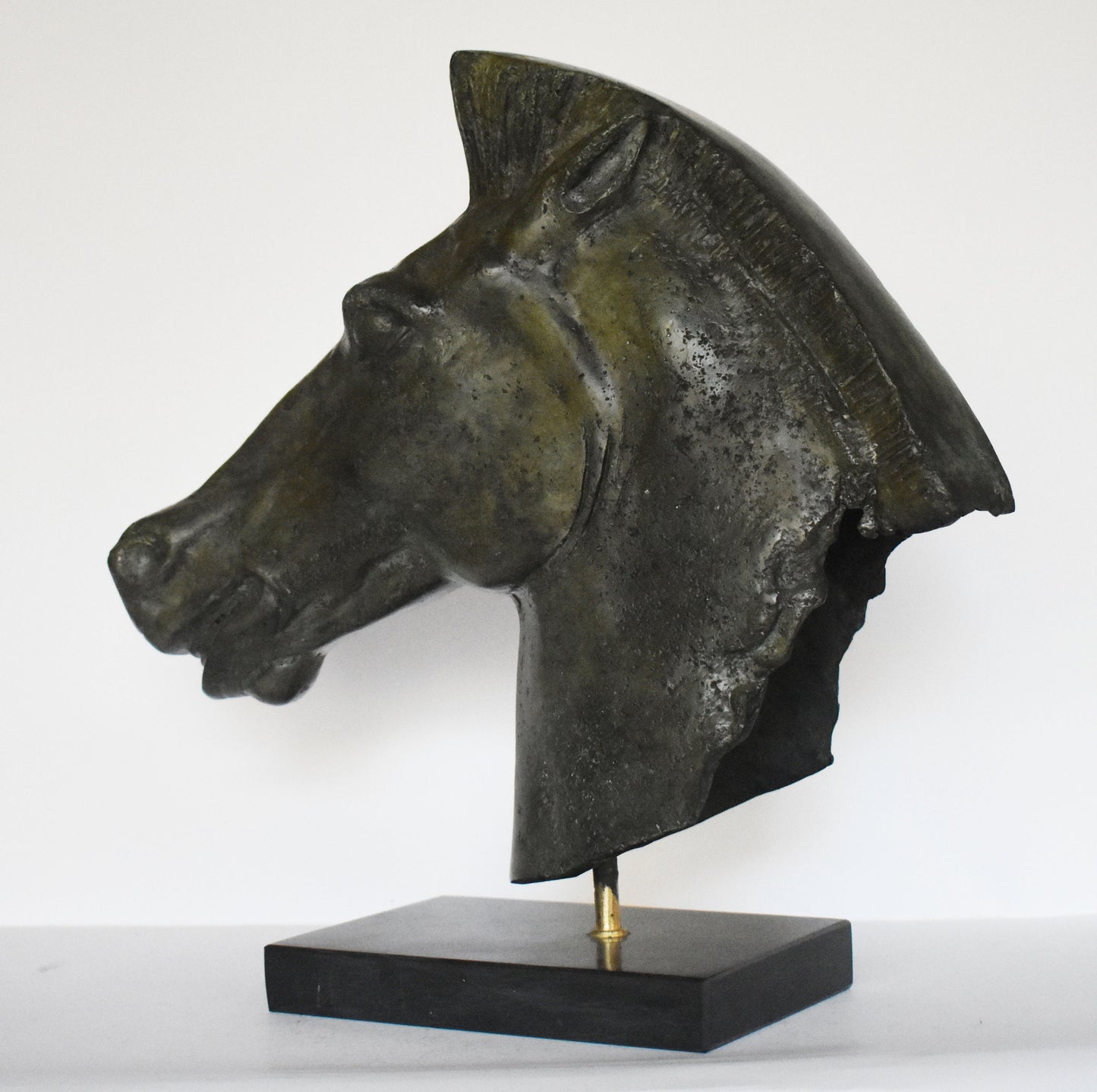 Ancient Greek Horse head with marble base - pure Bronze Sculpture - Symbol of Wealth and Prosperity - Perfect Gift