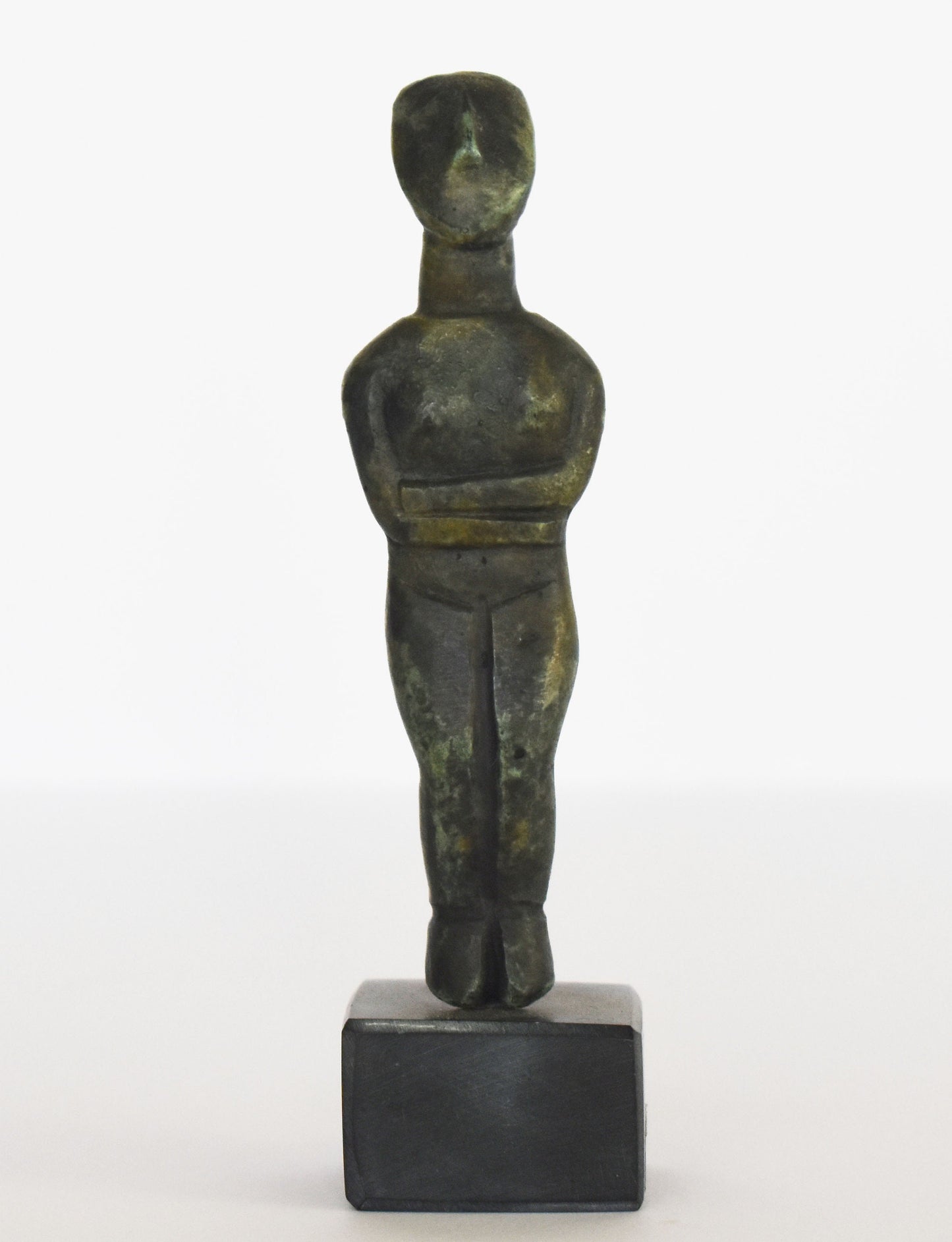 Cycladic figurine - ancient Greek reproduction miniature - marble base  - pure Bronze Sculpture