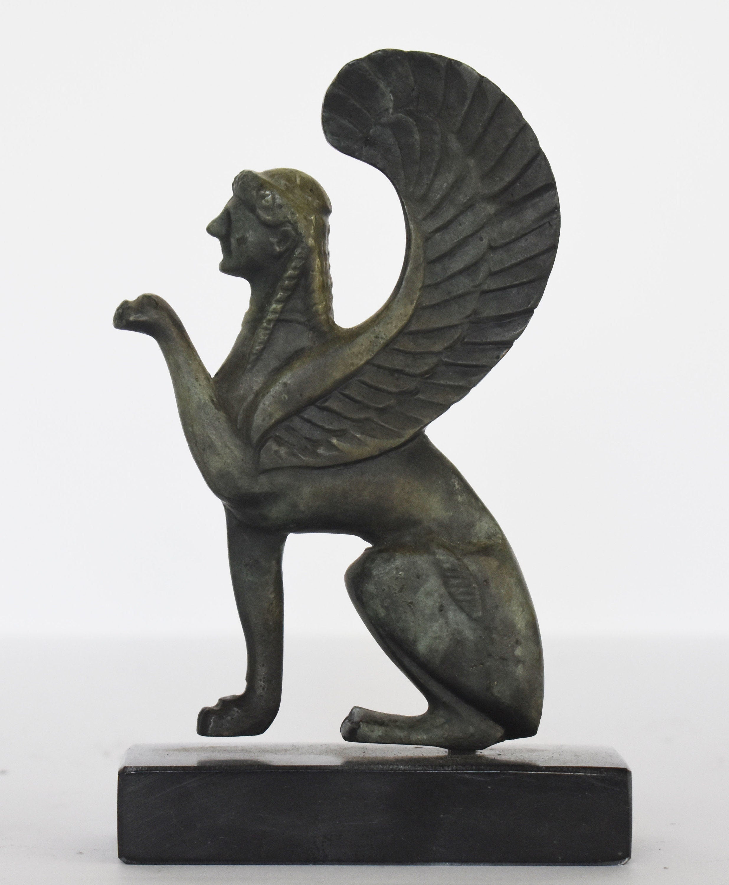 Sphinx sculpture - marble base - ancient Greek reproduction - pure bro ...