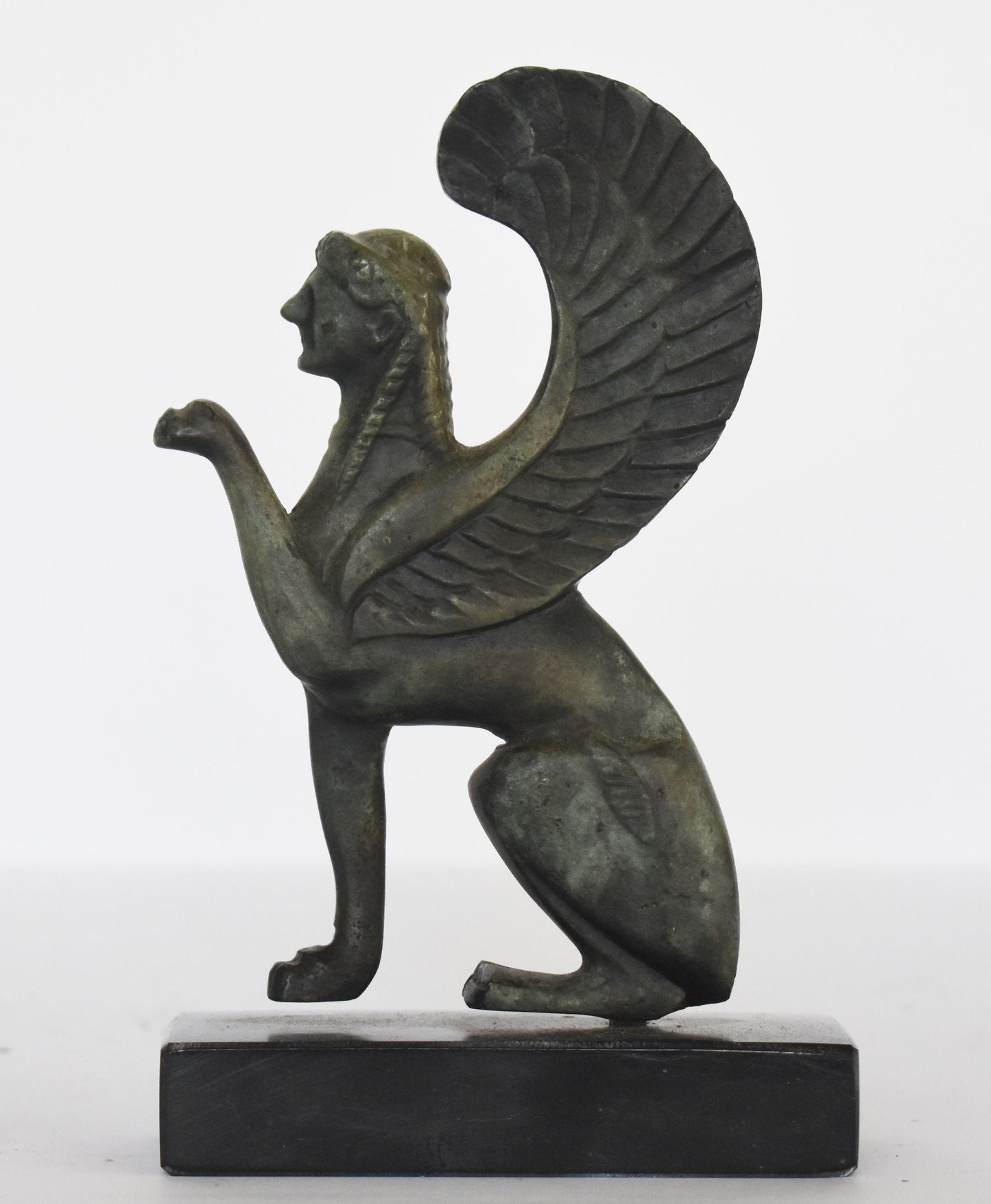 Sphinx sculpture  - marble base - ancient Greek reproduction - pure bronze  statue