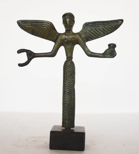 Nike Victoria with wreath and owl - marble base - Greek Roman Winged Goddess of victory - pure Bronze Sculpture