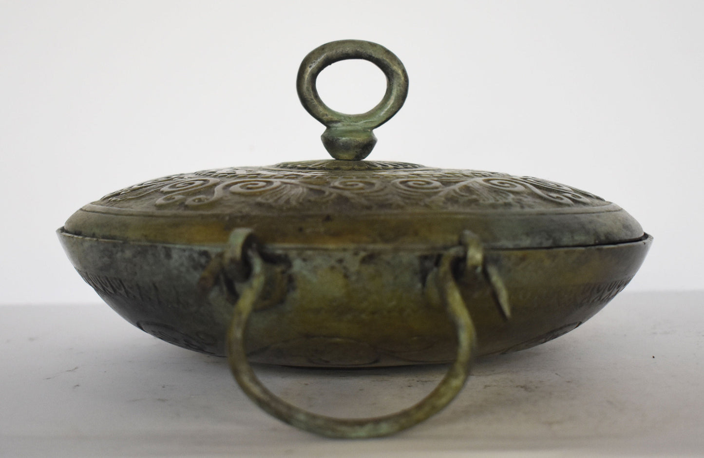 Lidded dish with eternity symbol and floral design  - Museum Replica  - pure Bronze Sculpture