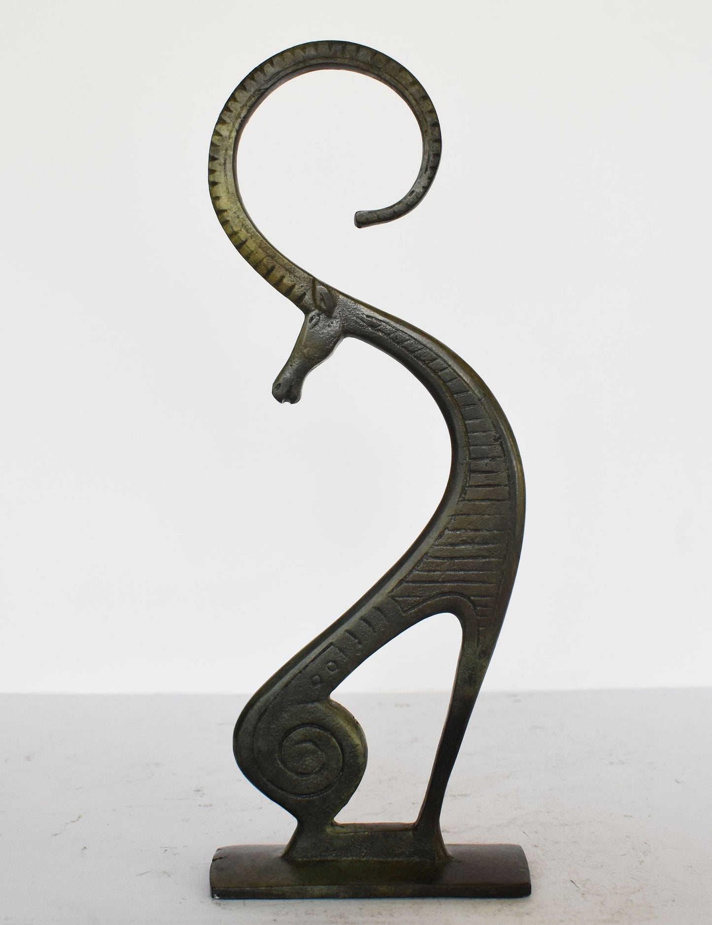 Graceful Ibex - pure Bronze Sculpture - marble base - Good-Luck Charm and symbol of Renewal