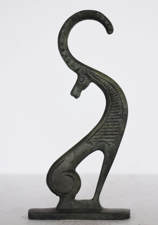 Graceful Ibex - pure Bronze Sculpture - marble base - Symbol of Piety, Fortitude and Agility over Temptation