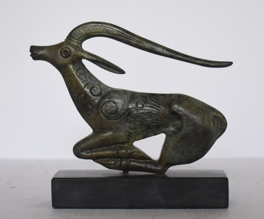 Graceful Ibex - pure Bronze Sculpture - marble base - Symbol of Energy, Long Life, Fertility