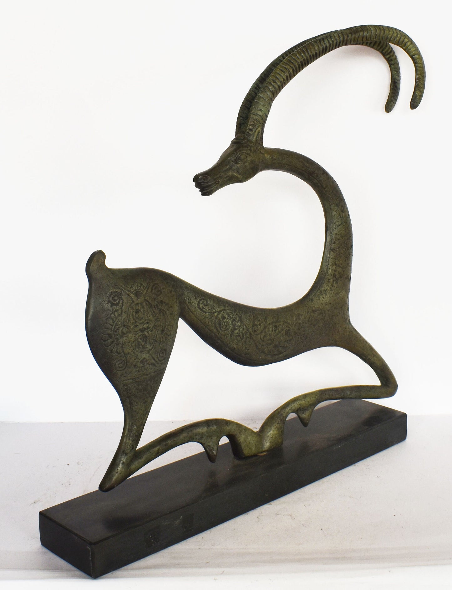 Graceful Ibex - Wild Goat - pure Bronze Sculpture - marble base - Symbol of Energy, Long Life, Fertility