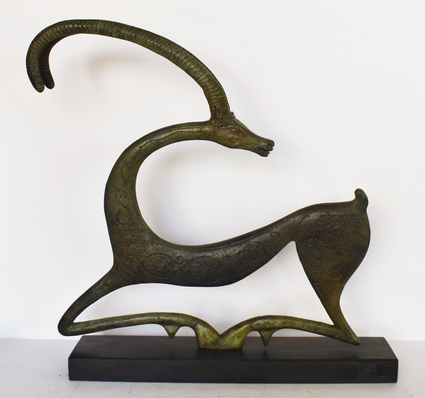 Graceful Ibex - Wild Goat - pure Bronze Sculpture - marble base - Symbol of Energy, Long Life, Fertility