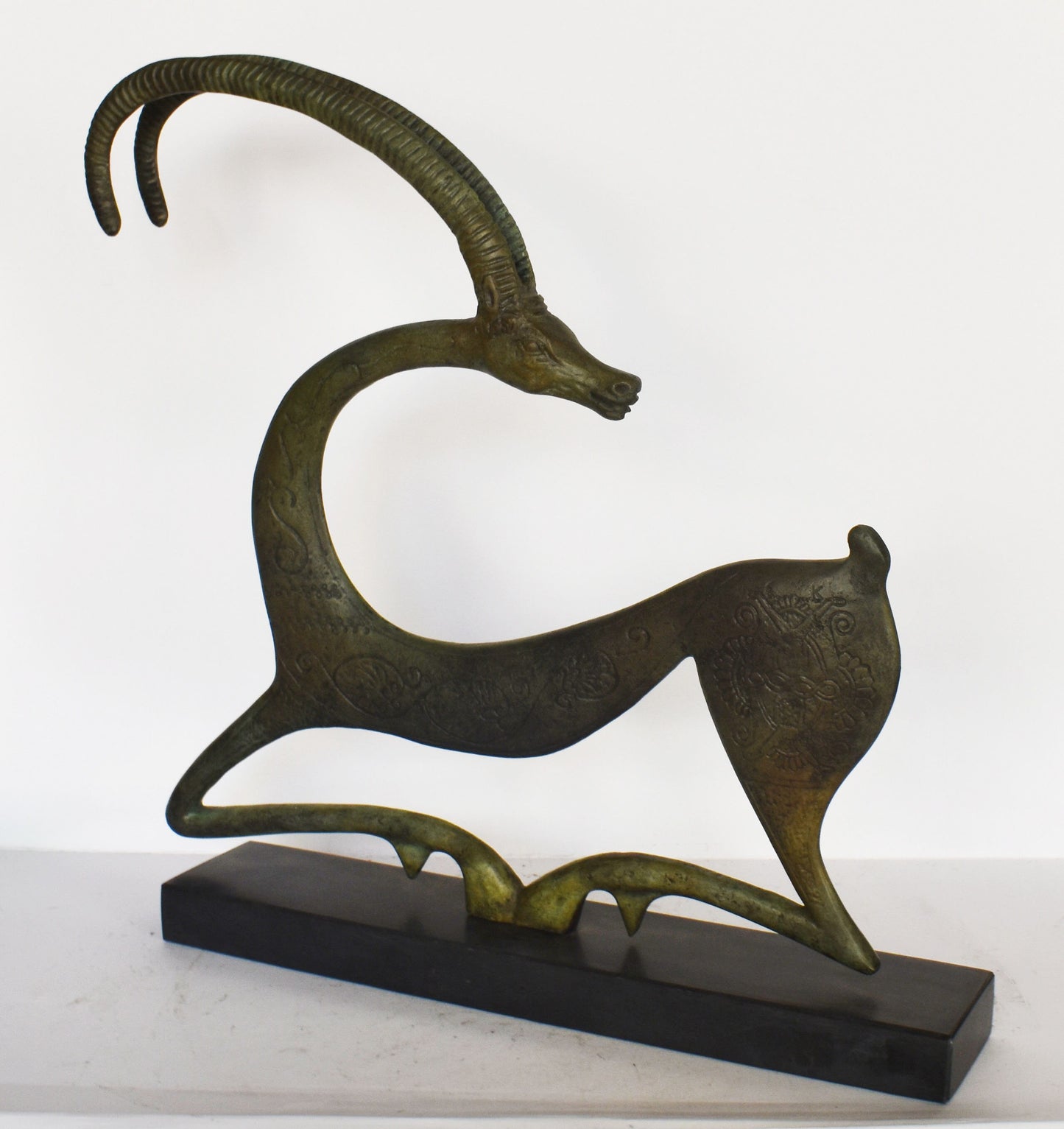 Graceful Ibex - Wild Goat - pure Bronze Sculpture - marble base - Symbol of Energy, Long Life, Fertility