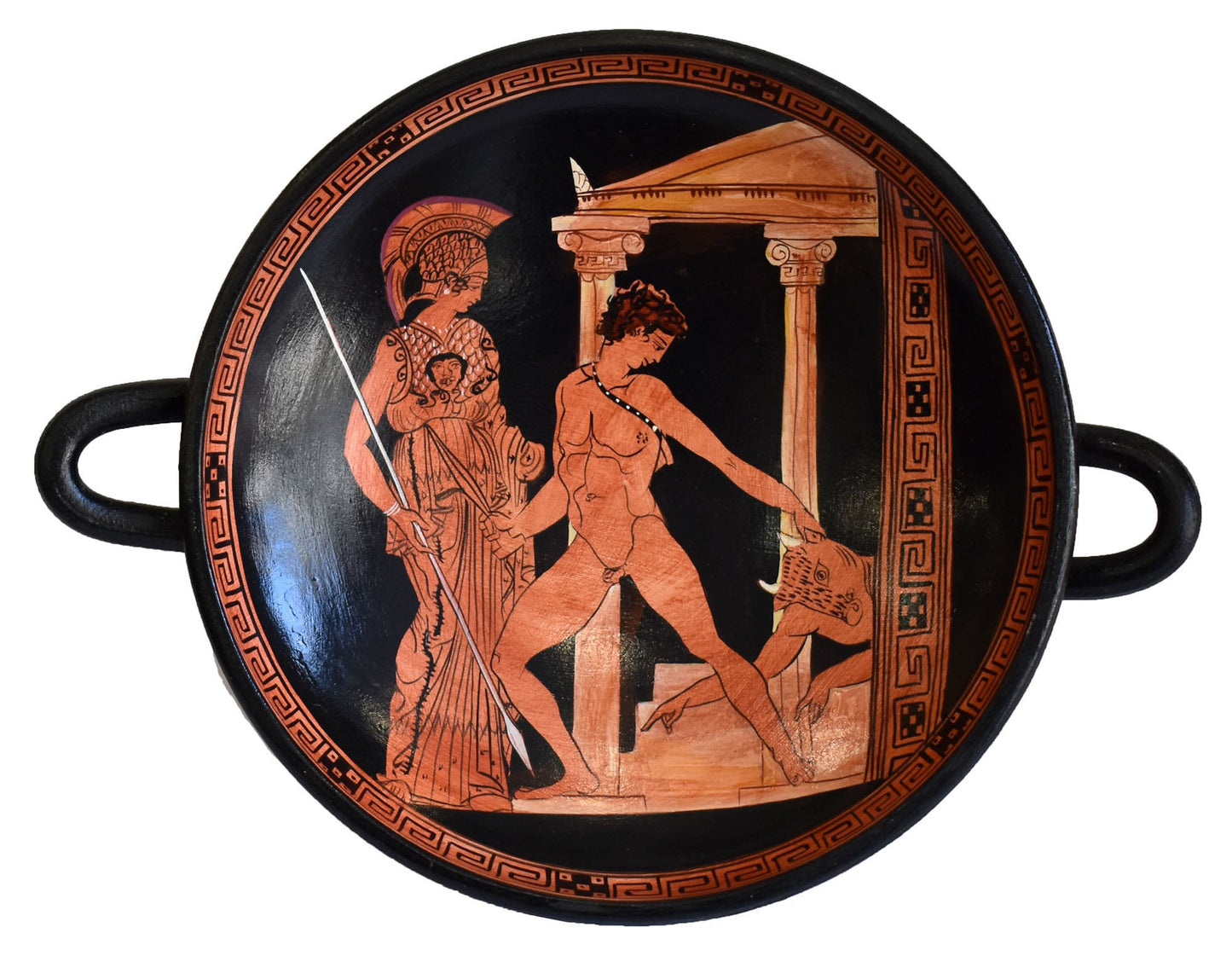 Victory of Theseus Over The Minotaur in The Presence of Goddess Athena small red Figure Kylix Vase