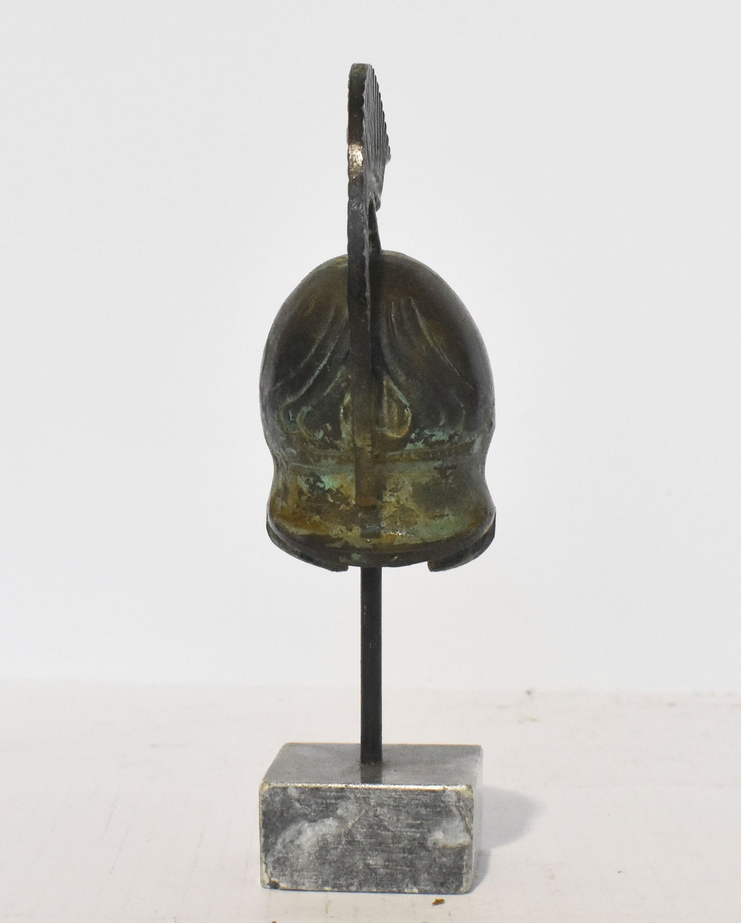Ancient Greek Spartan Corinthian Helmet - marble base  - museum reproduction - pure bronze  statue