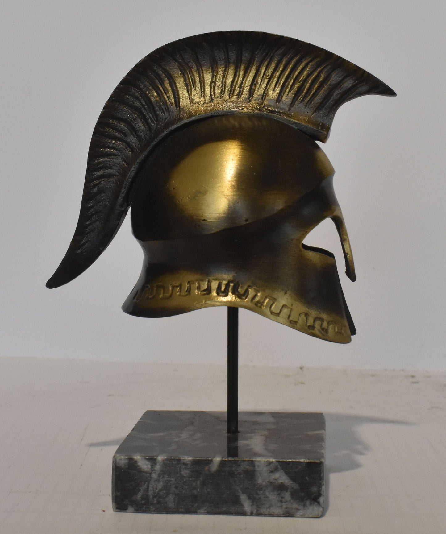 Ancient Greek Spartan Corinthian Helmet - Eternity Motif - marble base  - museum reproduction - pure bronze  statue
