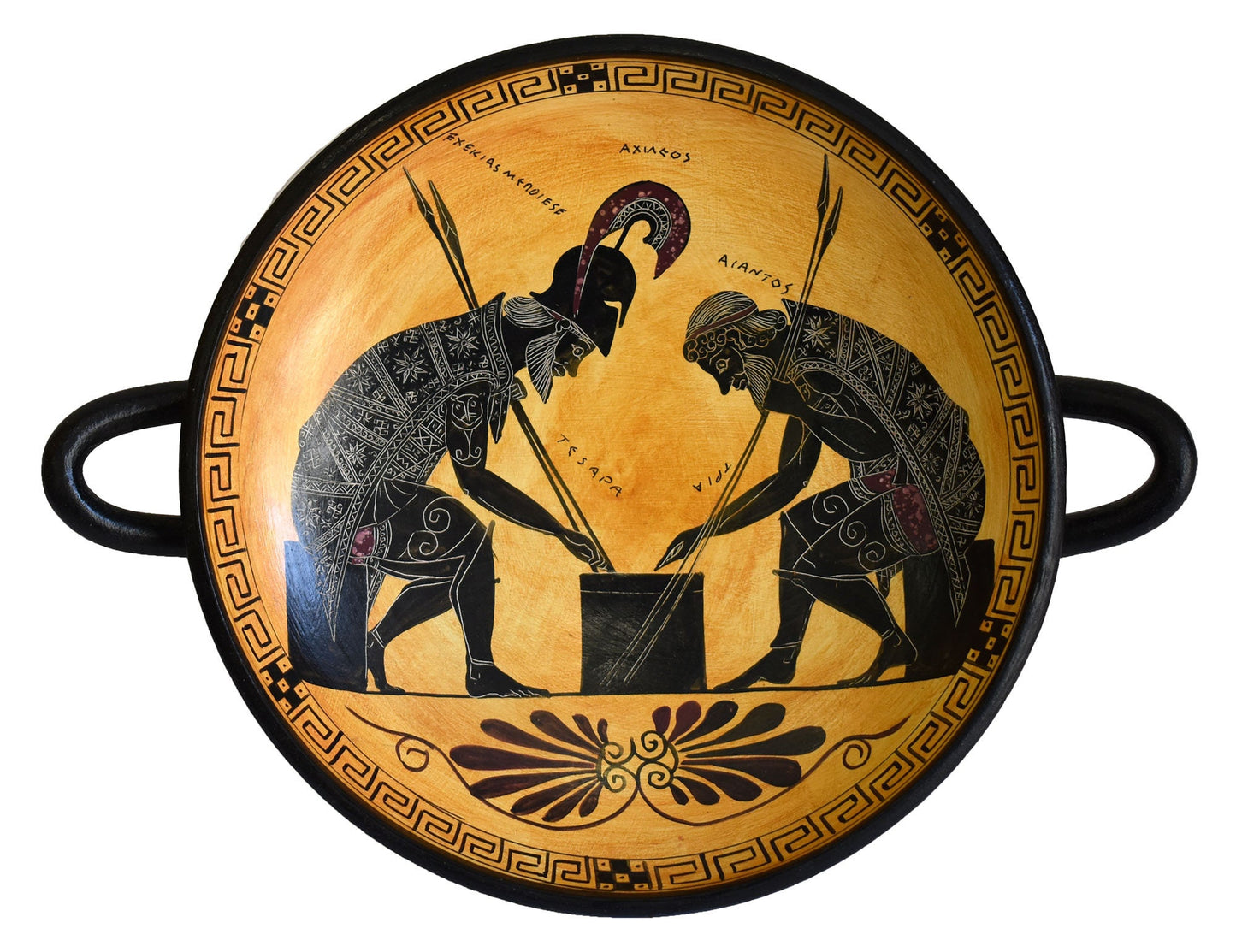 Achilles and Ajax playing dice - Black Figure small Kylix Vase - Exekias Vatican Museum Replica - Trojan War - Homer's Iliad