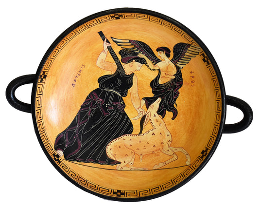 Goddess of hunt Artemis and Eros God of Love Black Figure small Kylix