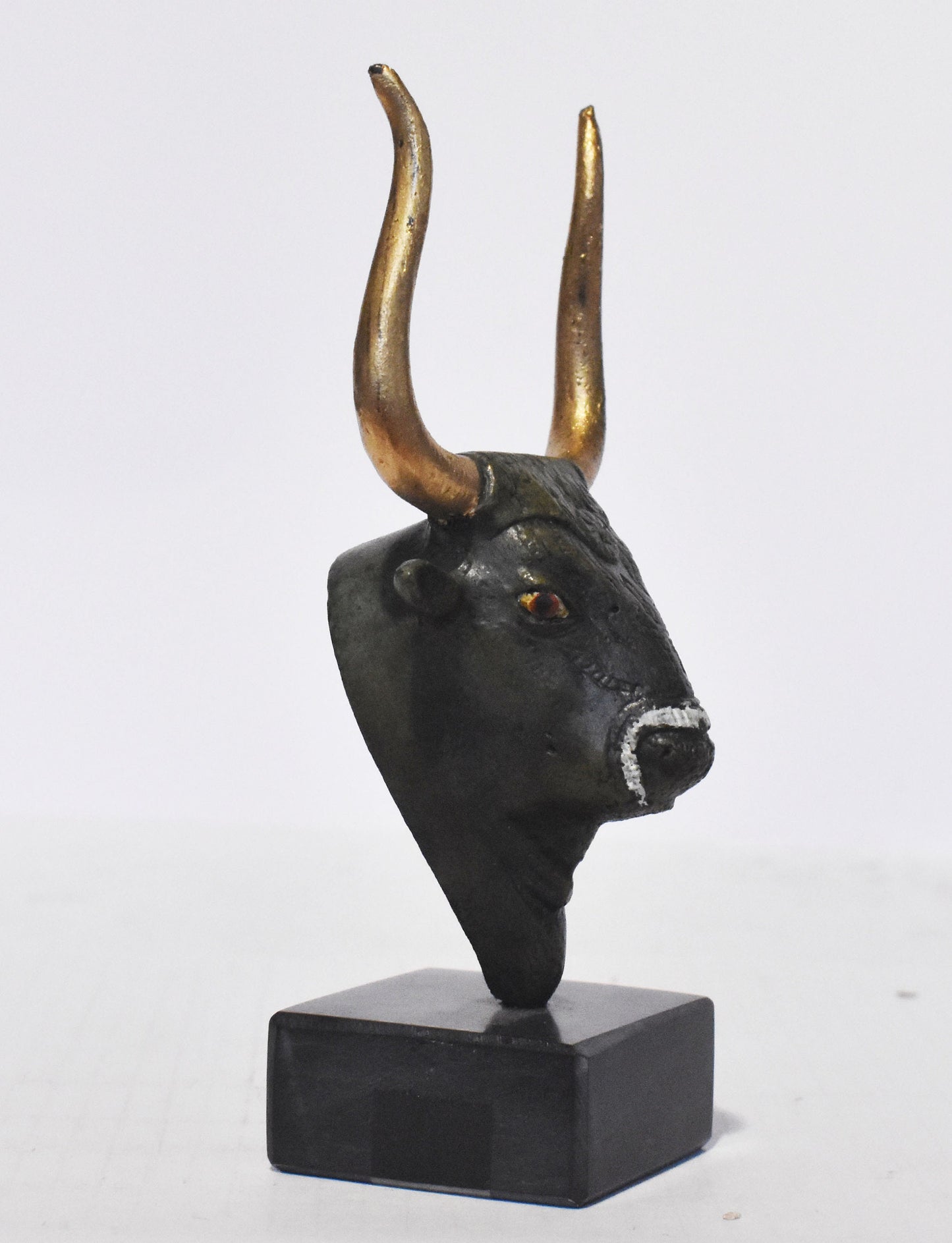 Minoan Bull Small Head - Sacred Animal - Art, Knossos Palace - marble base - pure bronze  statue